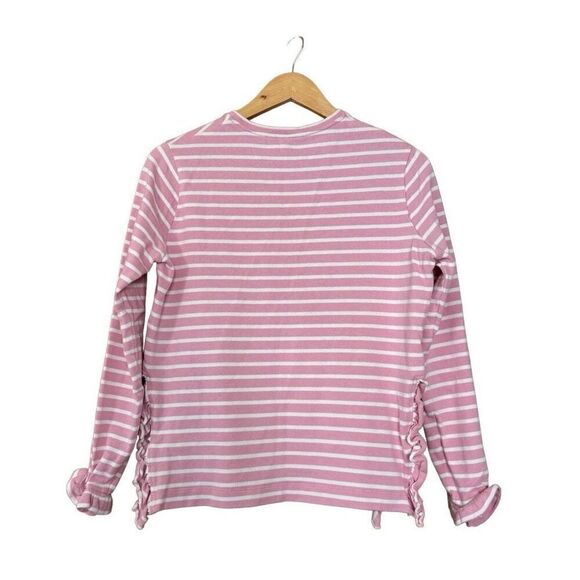 Boden Frilled Side Split Jersey Top pink white stripe ruffle cuff size 6 - Picture 5 of 9